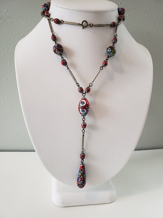 Antique Murano Millefiori, Glass Bead, Long Necklace
