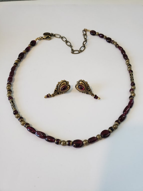 Michael Golan 18" Necklace And Earrings Garnet Gol