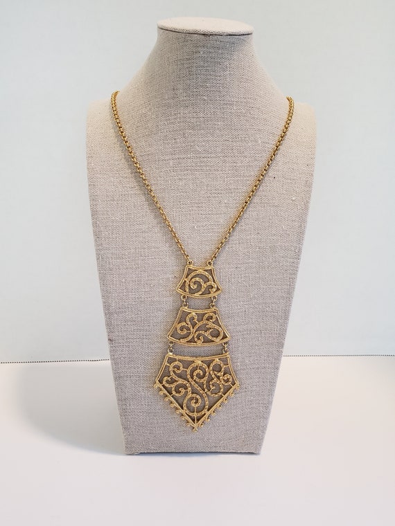 Gorgeous Ben Amun Long Necklace Ornate Gold Tone, 