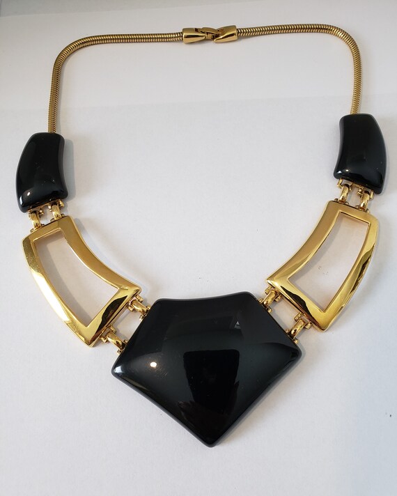 Vintage, Monet, Statement  Necklace Black And Gol… - image 5