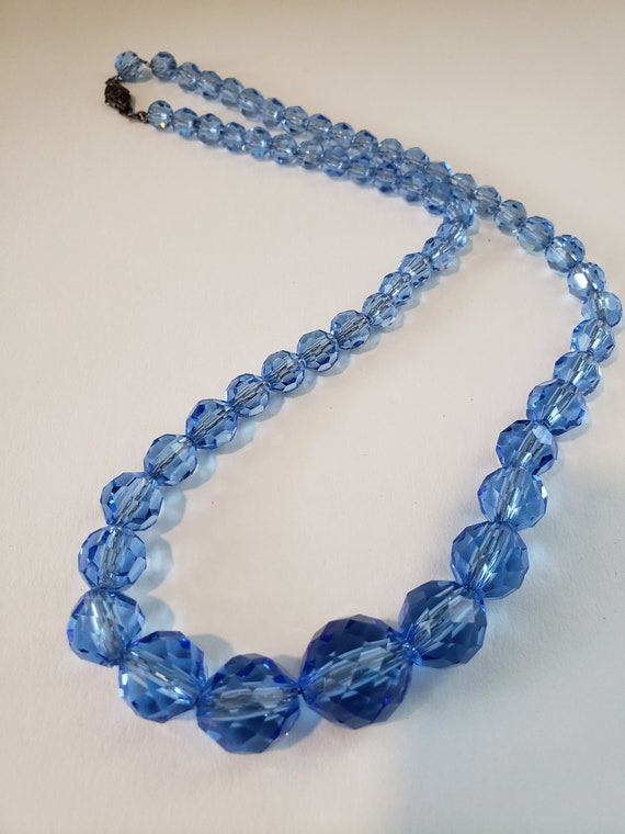 Vintage Czech Art Deco, Faceted Blue Glass Neckla… - image 6