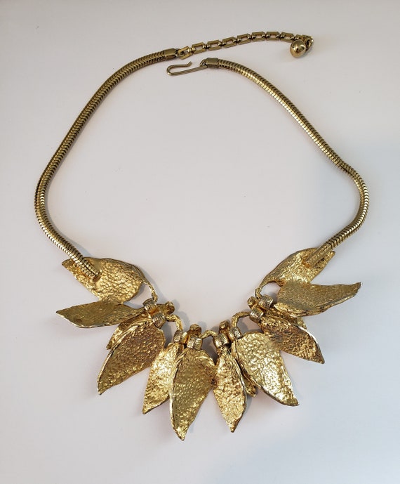 Vintage Fall Dangle Leaf Necklace Gold Tone White… - image 4