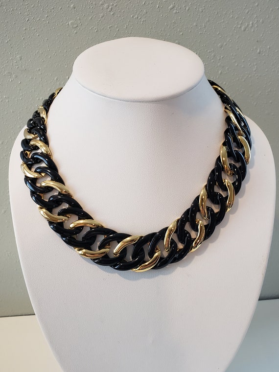 Napier Black And Gold Large Link Necklace 18"