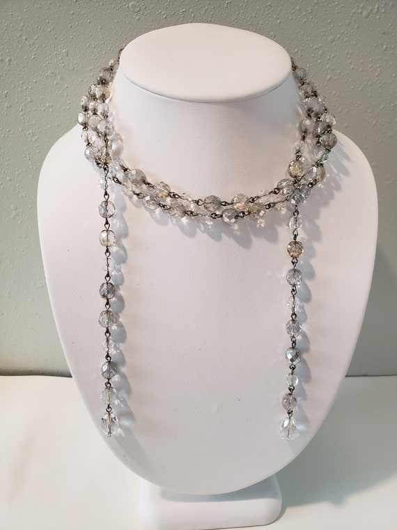 Art Deco Long Faceted Clear  Crystal Lariat Neckl… - image 1