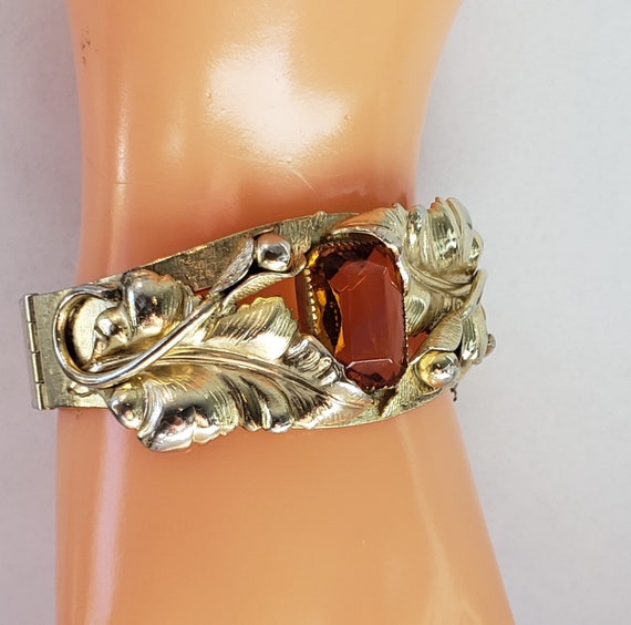 Whiting Davis Clamper Bracelet Faux Topaz Glass, … - image 2