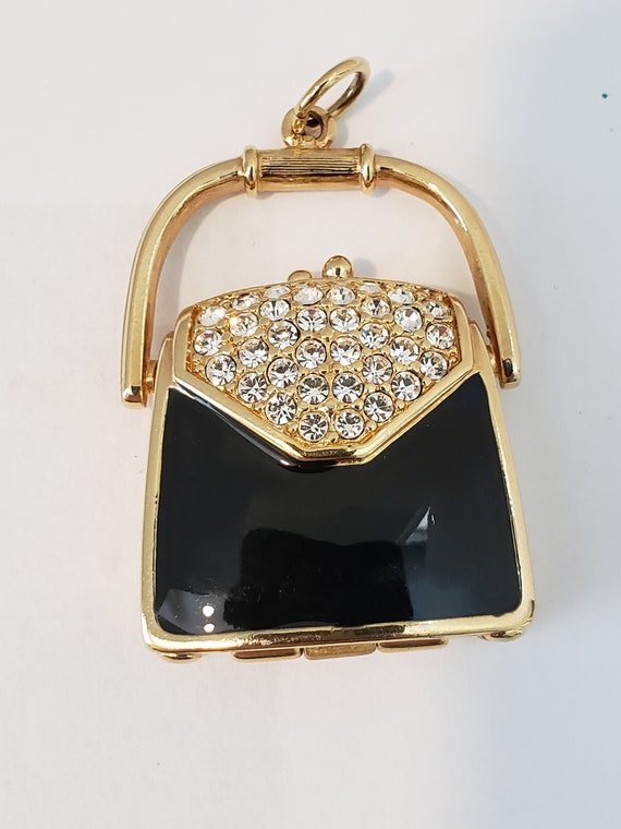 Swarovski Swan Purse Handbag Pendent Black Enamel 