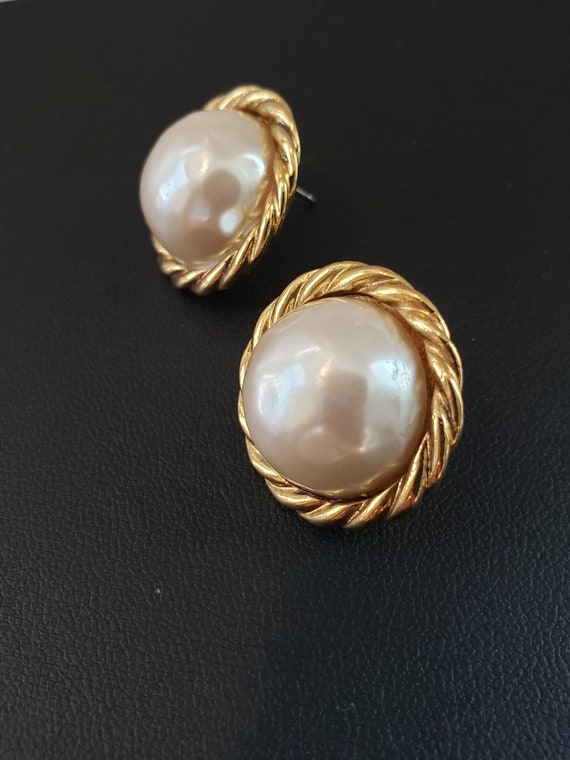 Vintage 80s Signed Carolee, Pierced Earrings Gold… - image 6