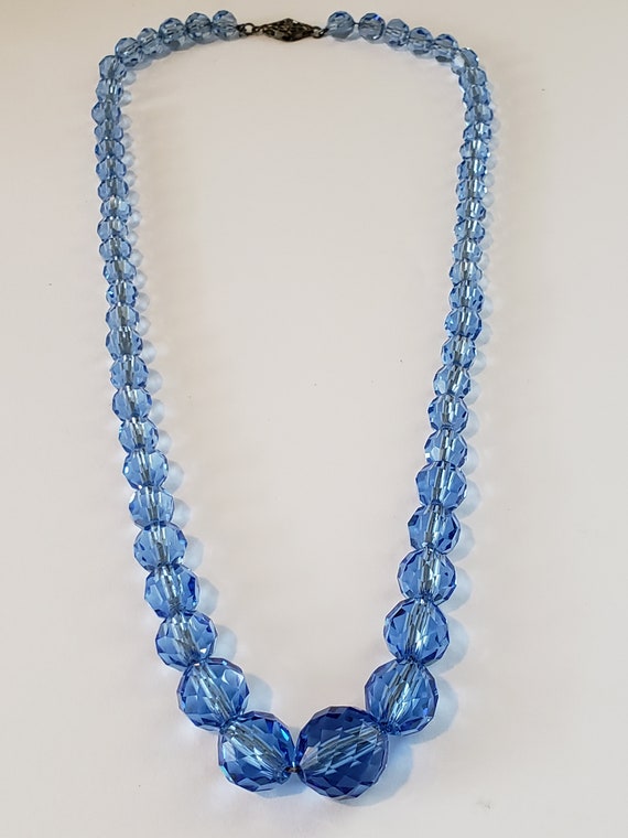 Vintage Czech Art Deco, Faceted Blue Glass Neckla… - image 7