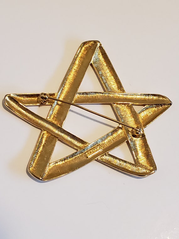 Vintage, Signed Monet, Large Star Brooch  Gold To… - image 7