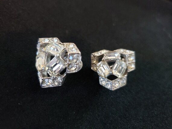 Vintage Bogoff Screw Back Earrings Clear Rhinesto… - image 4