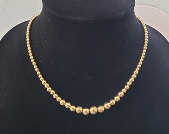 Vintage Milor Italy Gold Vermeil  925 Silver Graduated Ball Bead Necklace 16"