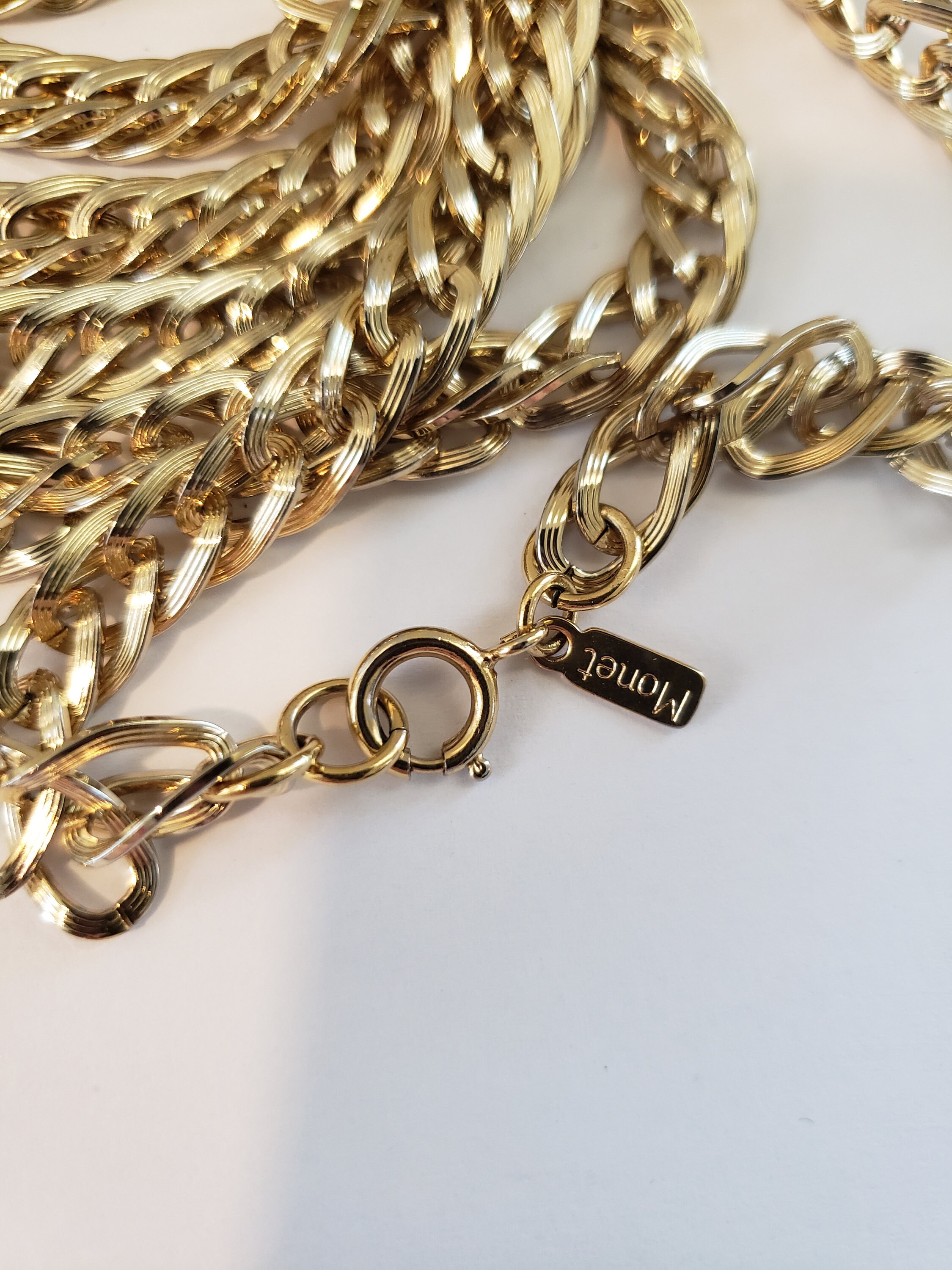 Collier Vintage Monet à 2 Brins, Chaînes Dorées Et Beige - 52 Pouces