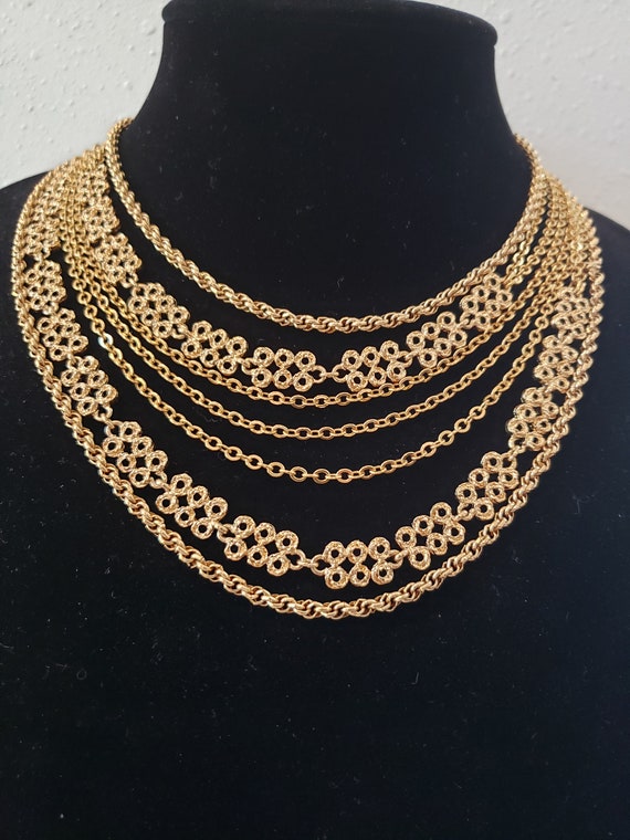 Vintage Monet  Multi Chain Statement Necklace Gold