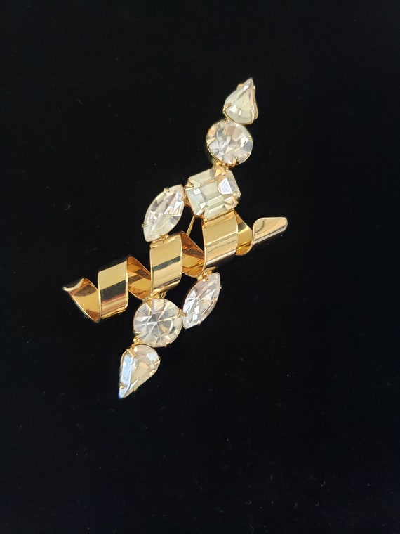 Kirks Folly, Large Brooch Clear Crystals Gold Ton… - image 2