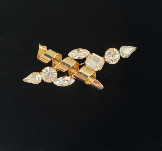 Kirks Folly, Large Brooch Clear Crystals Gold Ton… - image 1
