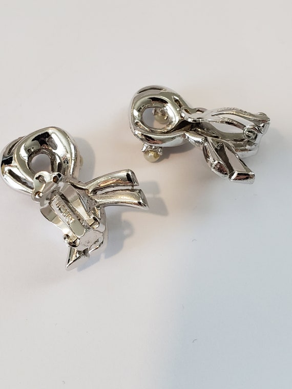 Vintage Panetta Clip On Earrings Silver Tone Ribb… - image 5