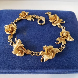 Vintage Signed INC Gold Filled Rose/ Flower Link Bracelet 7"