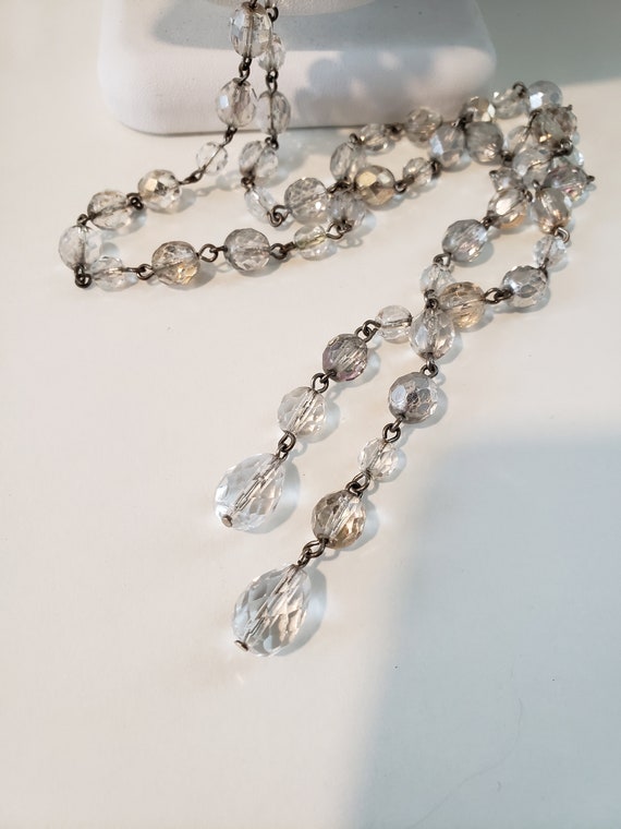 Art Deco Long Faceted Clear  Crystal Lariat Neckl… - image 4