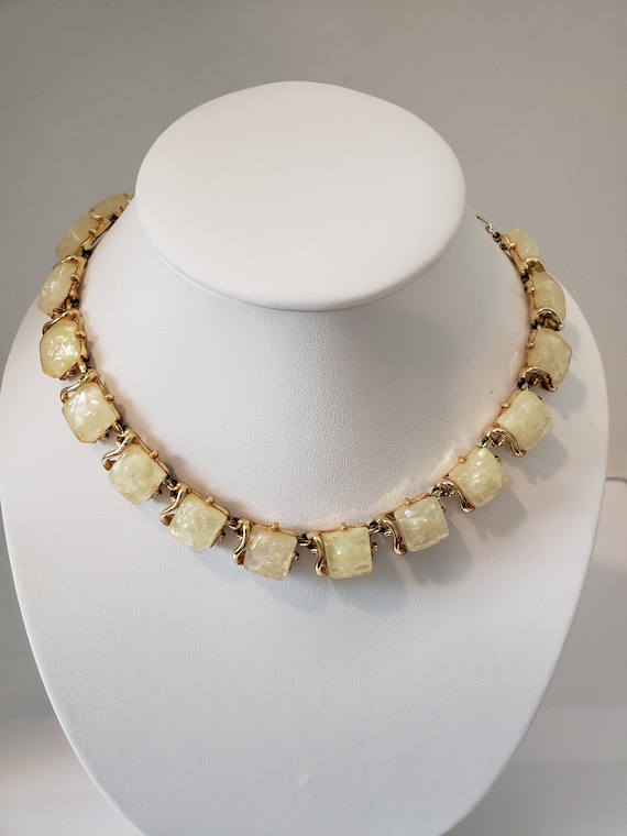 Vintage, Coro Faux Opal Lucite  Necklace Gold Ton… - image 1