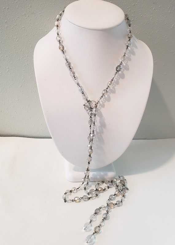 Art Deco Long Faceted Clear  Crystal Lariat Neckl… - image 3