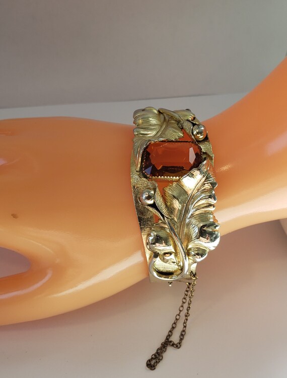 Whiting Davis Clamper Bracelet Faux Topaz Glass, … - image 7