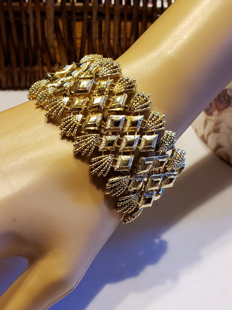 Vintage 1960s Coro Pegasus Gold Tone Wide Bracelet