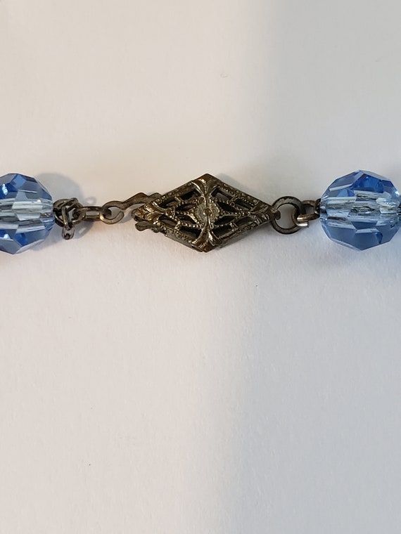 Vintage Czech Art Deco, Faceted Blue Glass Neckla… - image 3