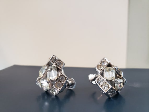 Vintage Bogoff Screw Back Earrings Clear Rhinesto… - image 5