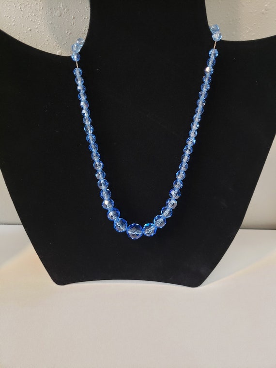 Vintage Czech Art Deco, Faceted Blue Glass Neckla… - image 8