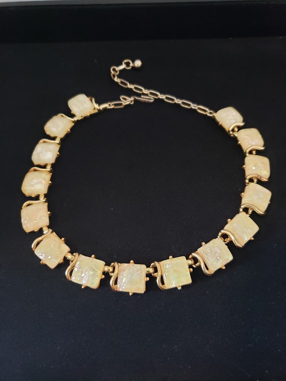 Vintage, Coro Faux Opal Lucite  Necklace Gold Ton… - image 9