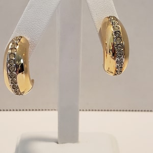 Vintage Signed Park Lane Gold Tone Clip-on Earrings Clear Rhinestones