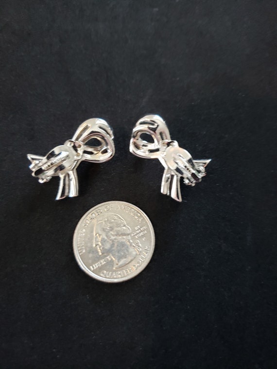 Vintage Panetta Clip On Earrings Silver Tone Ribb… - image 6