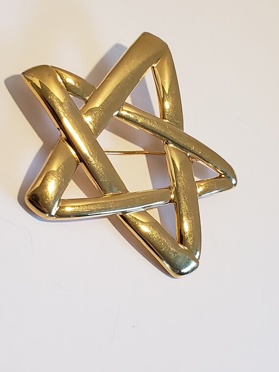 Vintage, Signed Monet, Large Star Brooch  Gold To… - image 2