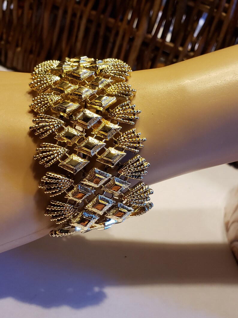 Vintage 1960s Coro Pegasus Gold Tone Wide Bracelet