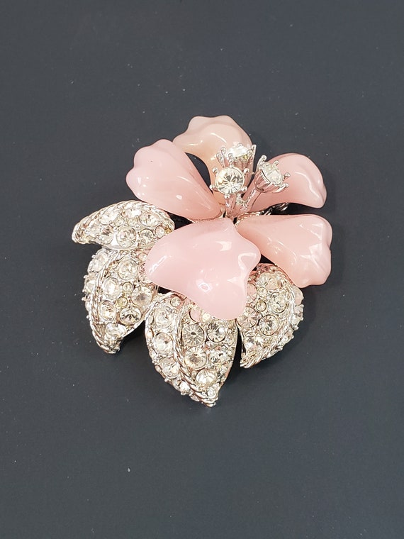 Vintage Nolen Miller Pink Resin Flower Clear Crys… - image 8