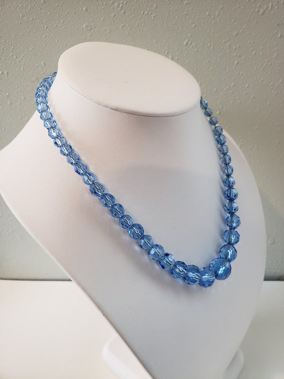 Vintage Czech Art Deco, Faceted Blue Glass Neckla… - image 5