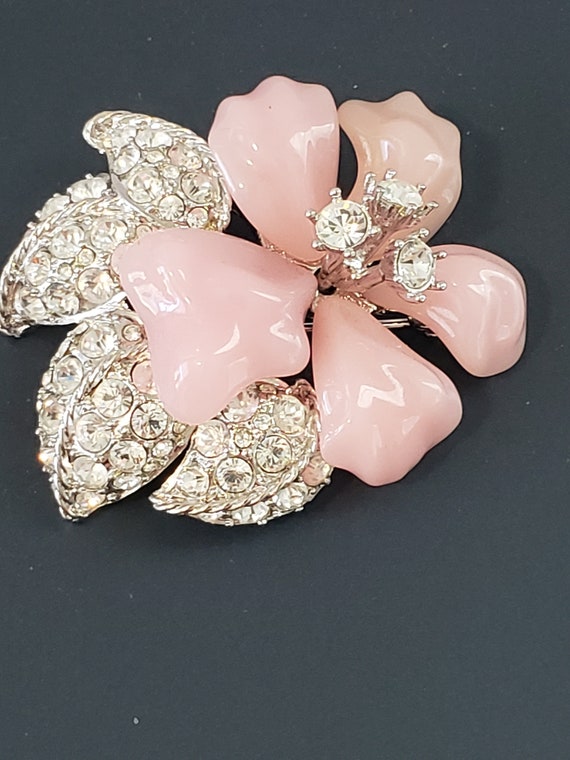 Vintage Nolen Miller Pink Resin Flower Clear Crys… - image 7