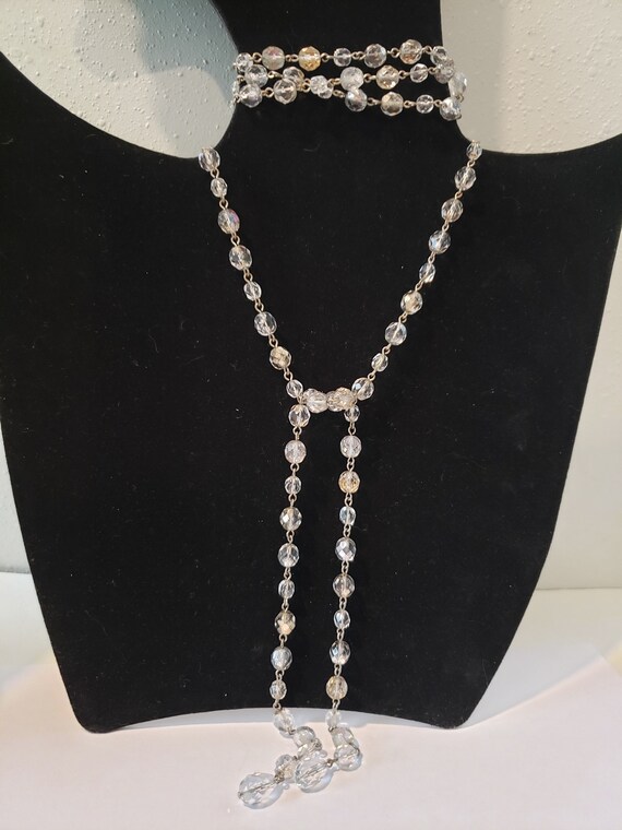 Art Deco Long Faceted Clear  Crystal Lariat Neckl… - image 6