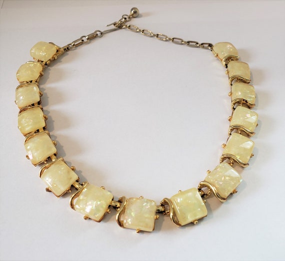 Vintage, Coro Faux Opal Lucite  Necklace Gold Ton… - image 8