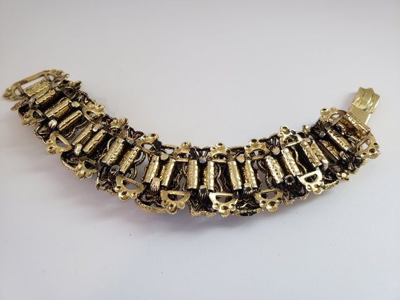 Vtg Book Chain Panel Link Bracelet Faux Pearl AB … - image 4