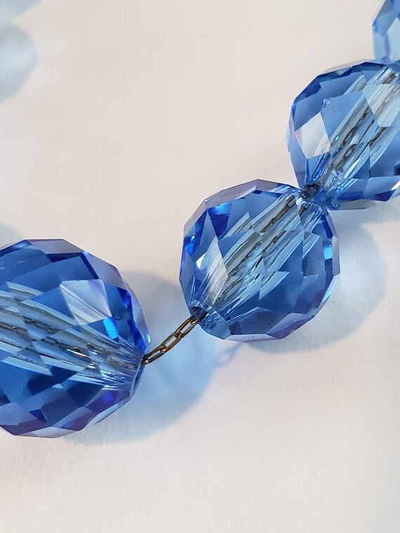 Vintage Czech Art Deco, Faceted Blue Glass Neckla… - image 4