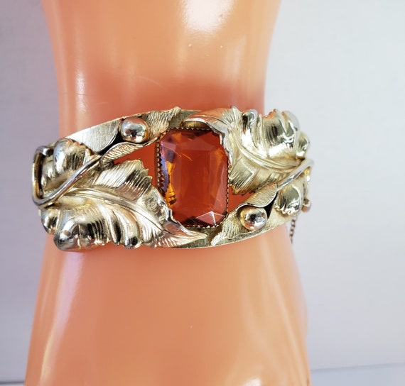 Whiting Davis Clamper Bracelet Faux Topaz Glass, … - image 1