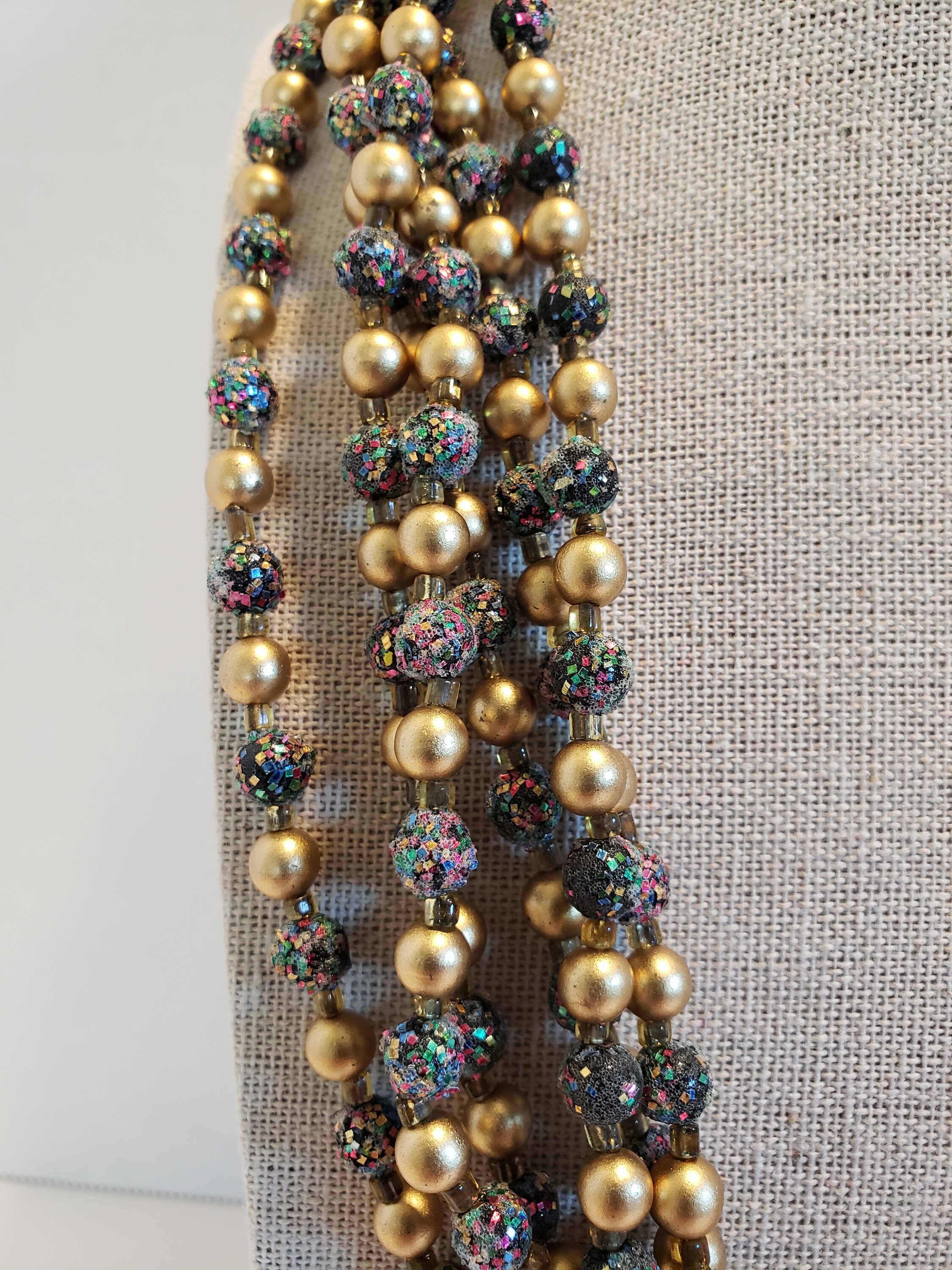 Vintage Signed Japan, Multi 6 Strand Necklace Glitter Beads