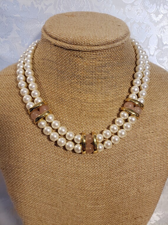 Vintage Napier Double Strand Faux Pearl Necklace … - image 1