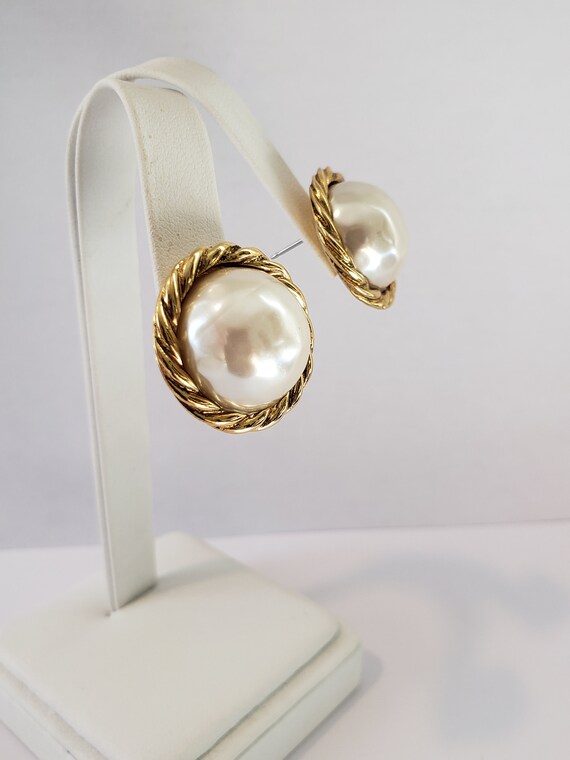 Vintage 80s Signed Carolee, Pierced Earrings Gold… - image 9