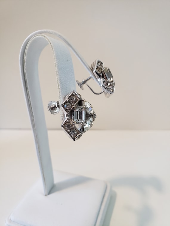 Vintage Bogoff Screw Back Earrings Clear Rhinesto… - image 3
