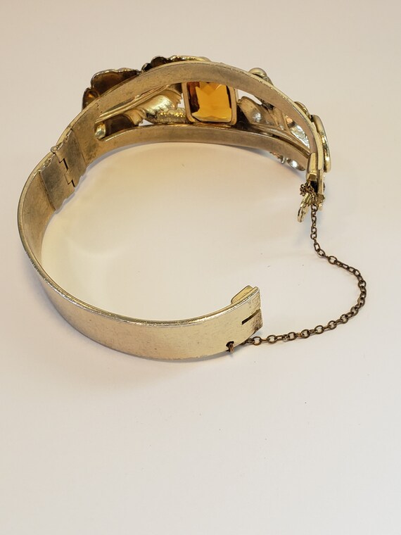 Whiting Davis Clamper Bracelet Faux Topaz Glass, … - image 4