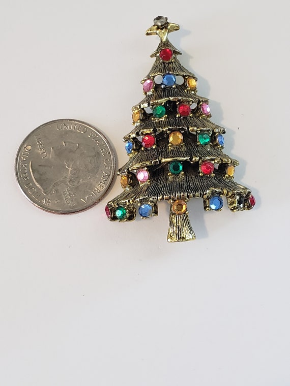 Vintage Hollycraft Christmas Tree Brooch Gold Ton… - image 7