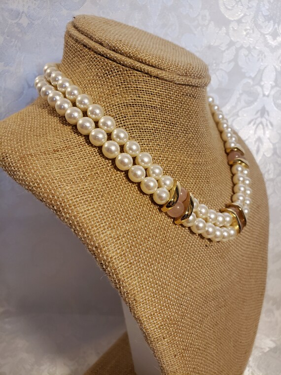 Vintage Napier Double Strand Faux Pearl Necklace … - image 2