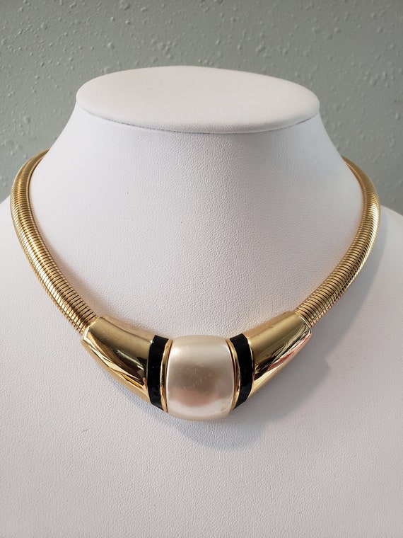 Vintage Napier Ribbed Omega Gold Tone Necklace